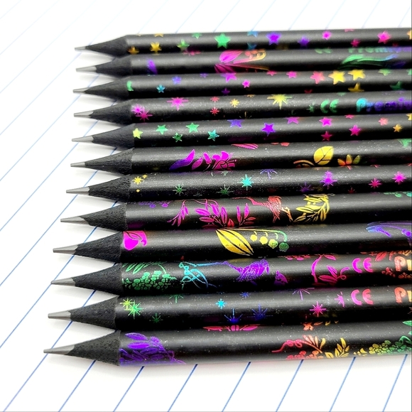 Black Wooden Jeweled 12pc Pencil Set - Picture 3 of 4